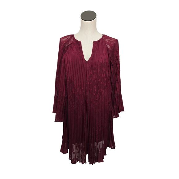 Anthropologie Women's Size XS Toulon Pleated Mini Dress in Red Wine Burgundy - Picture 1 of 12